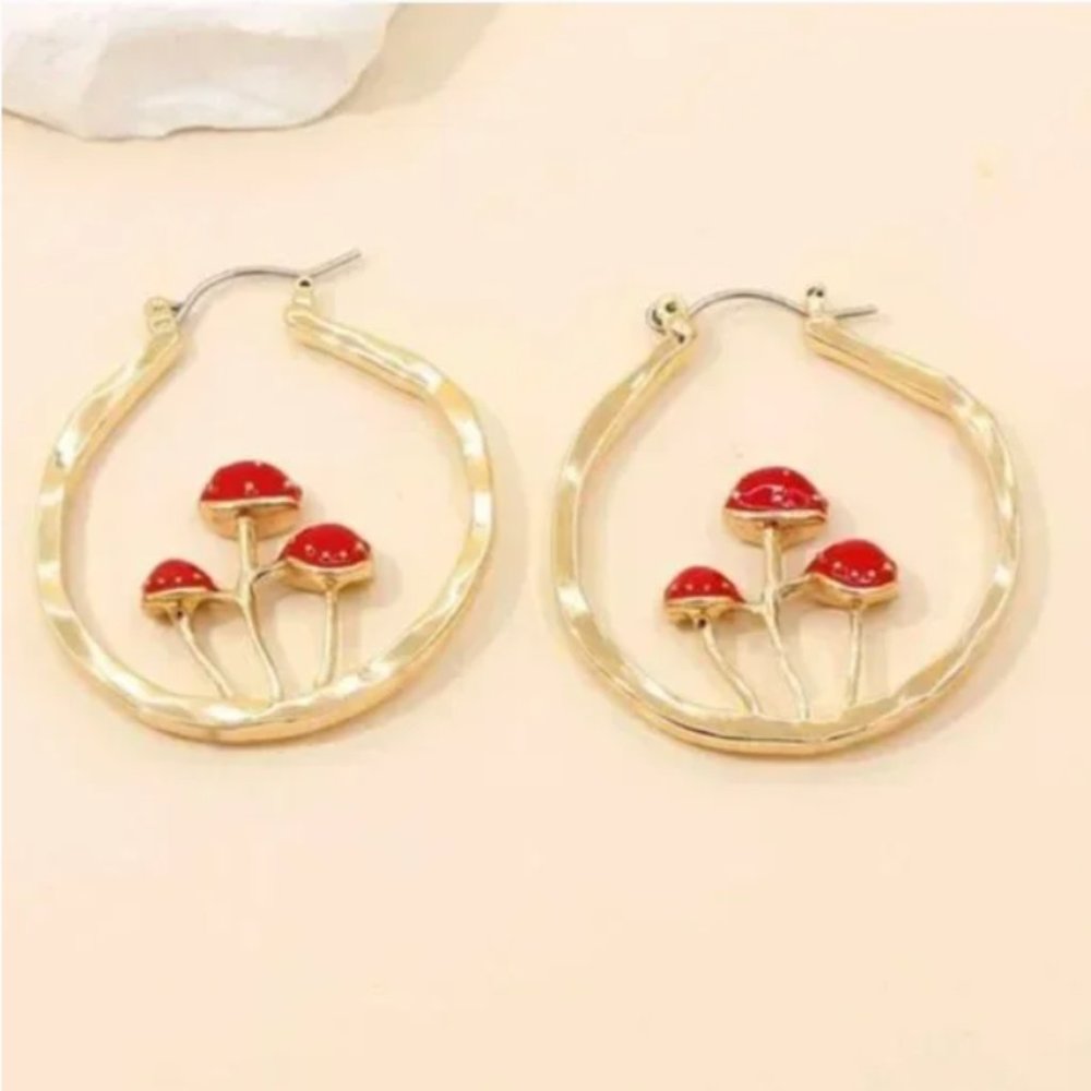 ⭐️❤️ FREE Mushroom Hoop Boho Plant Hipster Hippie Art Chic Artsy Drop Earrings